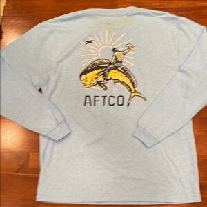 NWOT AFTCO Light Blue Graphic Long Sleeve Shirt